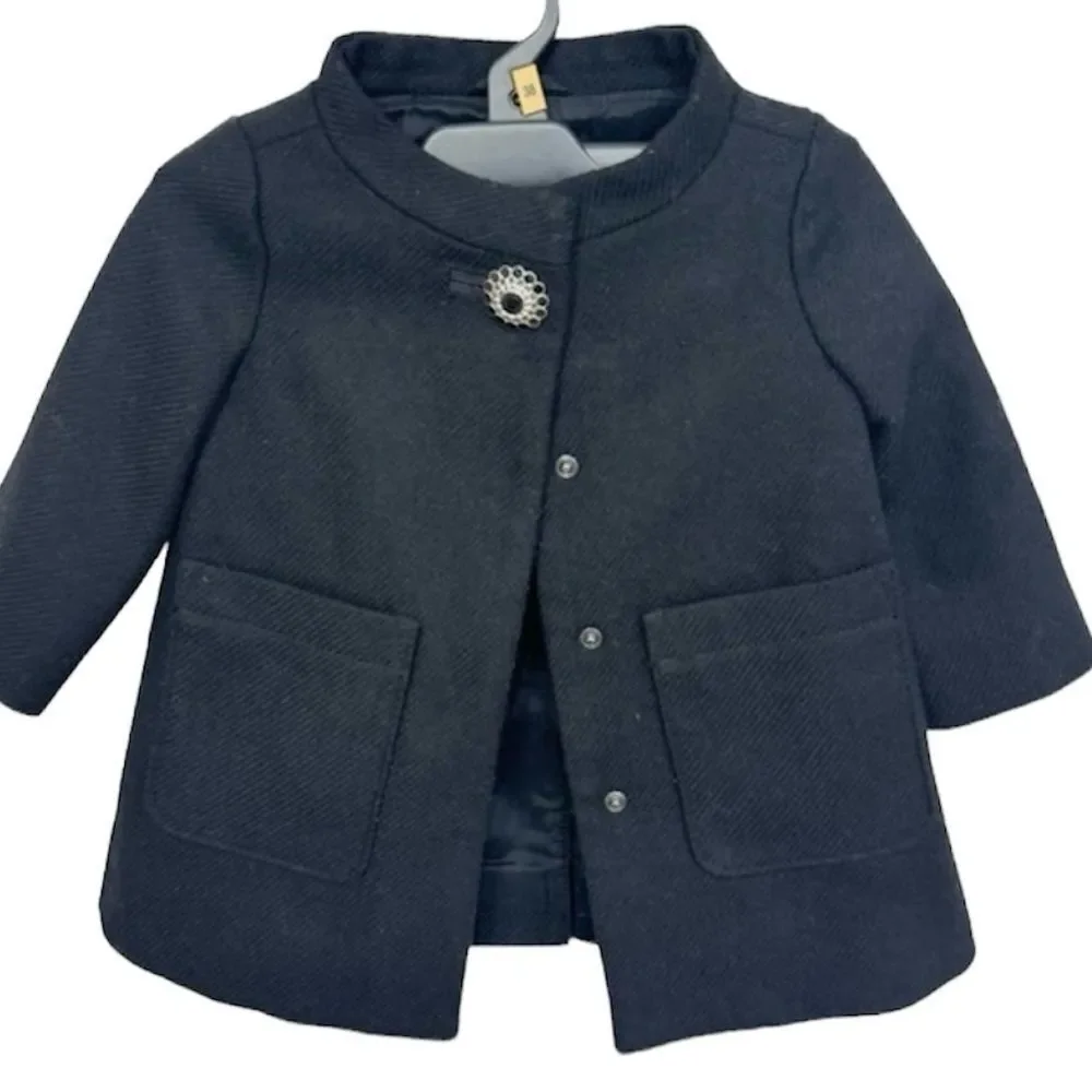 Baby Gap Wool Blend Girls Black Dress Pea Coat 12-18 Months